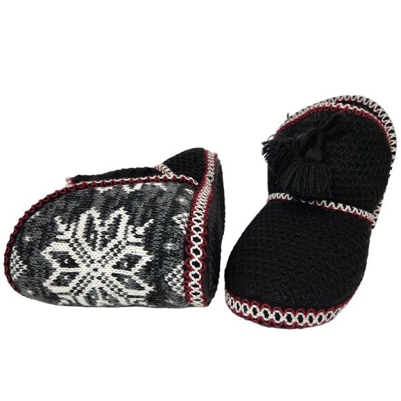 MukLuks Booties  A LA Mode Womens Size 7to 8 Black Knit Sherpa Cozy Slippers - Picture 9 of 10